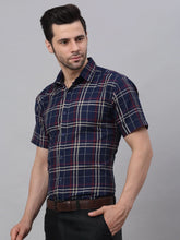 Men's Navy Half Sleeve Checked Formal Shirt-SF-837